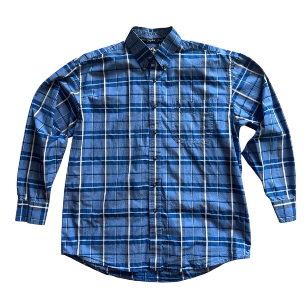 George Straight Collection by Wrangler Mens L Long Sleeve Full Button Down Plaid